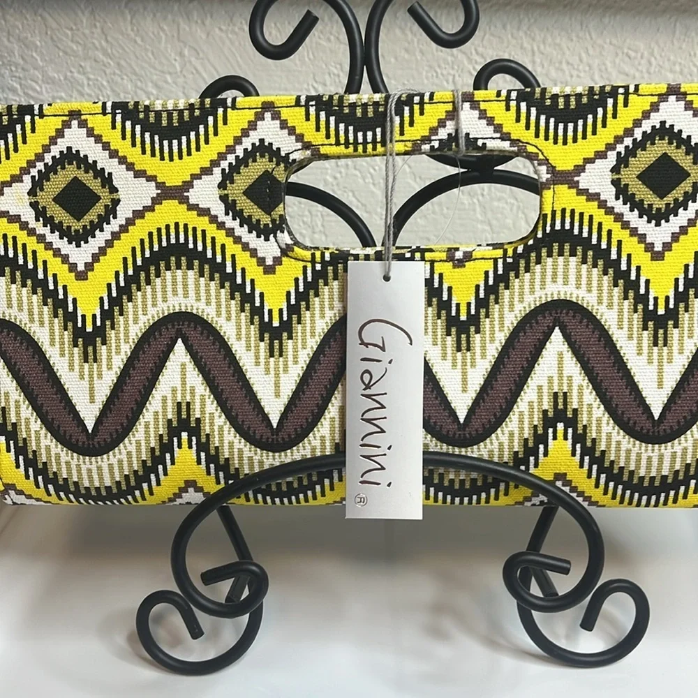 Yellow and Brown Patterned Clutch - Picture 2 of 9